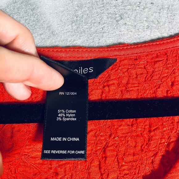 Ali Miles Top Womens L Orange 3/4 Sleeve Blouse Art Artsy Colorful Buttons - Picture 5 of 11